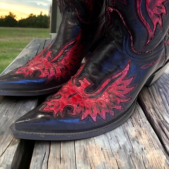 Old Gringo red eagle black leather & snake handmade vintage cowboy boot - Picture 5 of 17